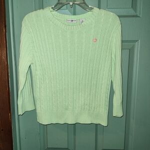 Duck Head Light Green Cable Knit Half Sleeve Sweater